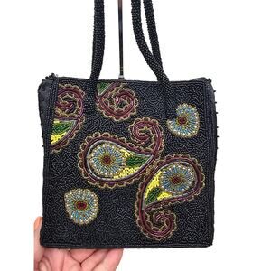 Stunning Double Sided Beaded Paisley Flower Design Small Purse